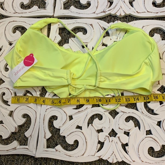 Xhilaration Neon Yellow Ruffle Tie Back Halter Bikini Top NWT Size XL - Picture 7 of 8